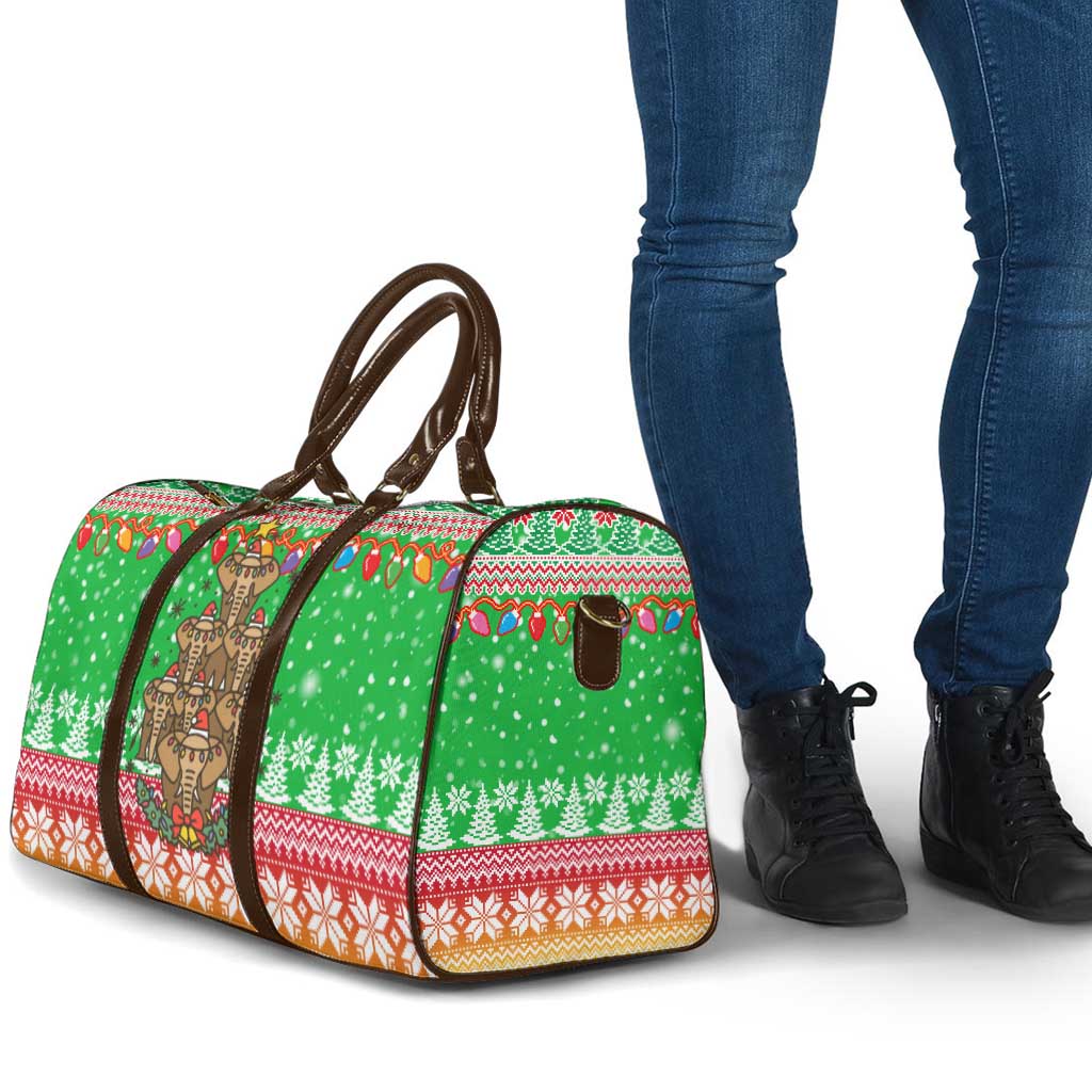 Mali Christmas Travel Bag with Cartoon Elephant Pyramid Snowflakes and Holiday Lights - Wonder Print Shop