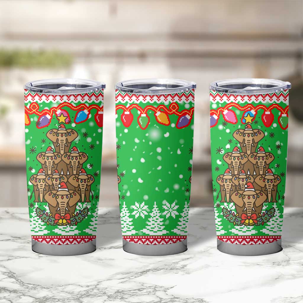 Mali Christmas Tumbler Cup with Cartoon Elephant Pyramid Snowflakes and Holiday Lights - Wonder Print Shop