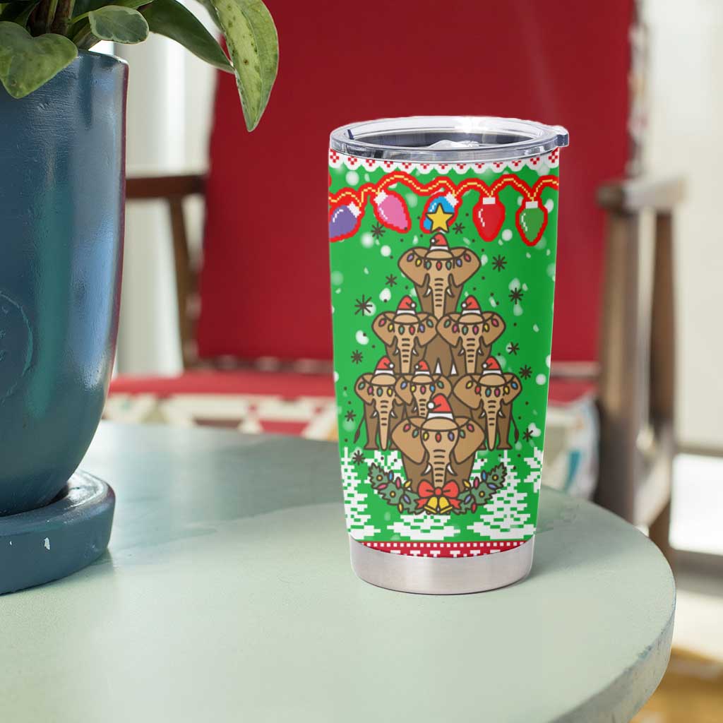 Mali Christmas Tumbler Cup with Cartoon Elephant Pyramid Snowflakes and Holiday Lights - Wonder Print Shop