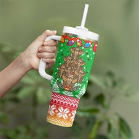 Mali Christmas Tumbler With Handle with Cartoon Elephant Pyramid Snowflakes and Holiday Lights - Wonder Print Shop