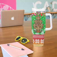 Mali Christmas Tumbler With Handle with Cartoon Elephant Pyramid Snowflakes and Holiday Lights - Wonder Print Shop