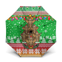 Mali Christmas Umbrella with Cartoon Elephant Pyramid Snowflakes and Holiday Lights - Wonder Print Shop