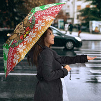 Mali Christmas Umbrella with Cartoon Elephant Pyramid Snowflakes and Holiday Lights - Wonder Print Shop