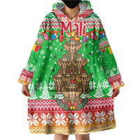 Mali Christmas Wearable Blanket Hoodie with Cartoon Elephant Pyramid Snowflakes and Holiday Lights - Wonder Print Shop