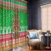 Mali Christmas Window Curtain with Cartoon Elephant Pyramid Snowflakes and Holiday Lights - Wonder Print Shop