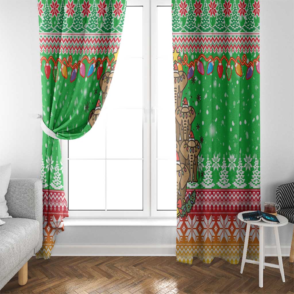 Mali Christmas Window Curtain with Cartoon Elephant Pyramid Snowflakes and Holiday Lights - Wonder Print Shop