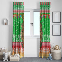 Mali Christmas Window Curtain with Cartoon Elephant Pyramid Snowflakes and Holiday Lights - Wonder Print Shop