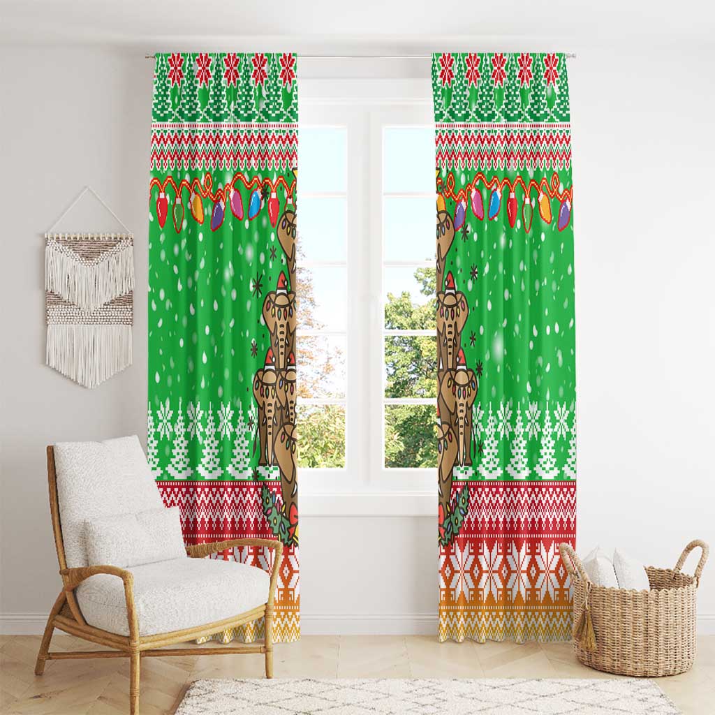 Mali Christmas Window Curtain with Cartoon Elephant Pyramid Snowflakes and Holiday Lights - Wonder Print Shop