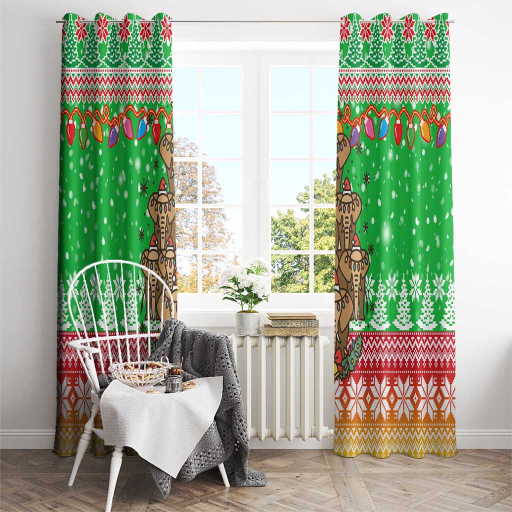 Mali Christmas Window Curtain with Cartoon Elephant Pyramid Snowflakes and Holiday Lights - Wonder Print Shop