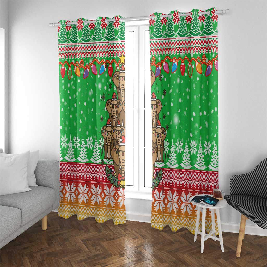 Mali Christmas Window Curtain with Cartoon Elephant Pyramid Snowflakes and Holiday Lights - Wonder Print Shop