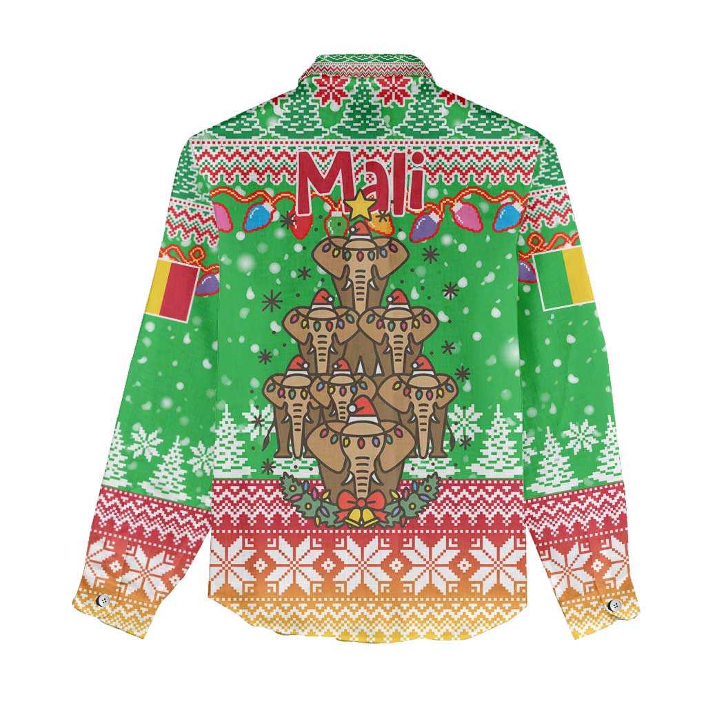 Mali Christmas Women Casual Shirt with Cartoon Elephant Pyramid Snowflakes and Holiday Lights - Wonder Print Shop