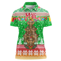 Mali Christmas Women Polo Shirt with Cartoon Elephant Pyramid Snowflakes and Holiday Lights - Wonder Print Shop