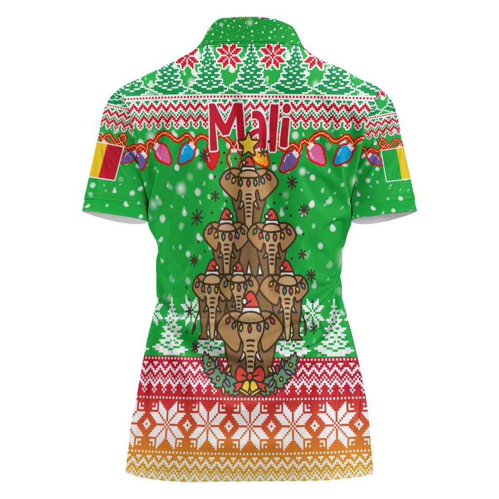 Mali Christmas Women Polo Shirt with Cartoon Elephant Pyramid Snowflakes and Holiday Lights - Wonder Print Shop