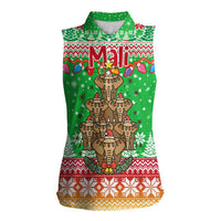 Mali Christmas Women Sleeveless Polo Shirt with Cartoon Elephant Pyramid Snowflakes and Holiday Lights - Wonder Print Shop