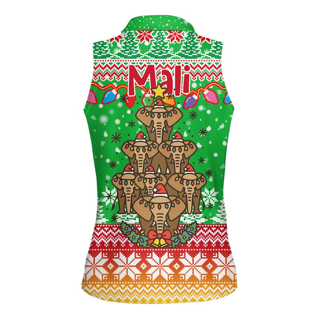 Mali Christmas Women Sleeveless Polo Shirt with Cartoon Elephant Pyramid Snowflakes and Holiday Lights - Wonder Print Shop