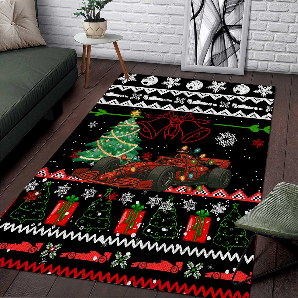 Monaco Christmas Area Rug with Race Car Christmas Tree and Snowflake Holiday - Wonder Print Shop