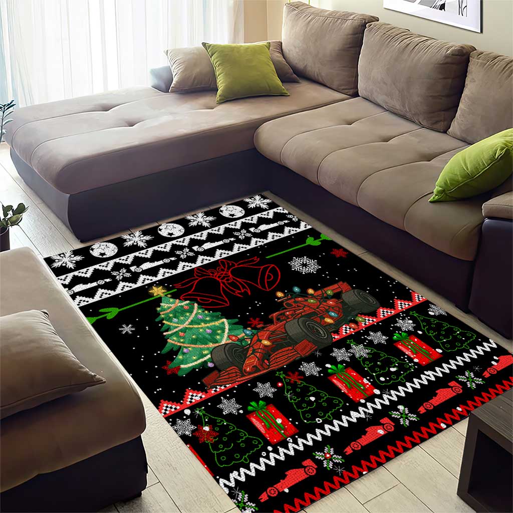 Monaco Christmas Area Rug with Race Car Christmas Tree and Snowflake Holiday - Wonder Print Shop