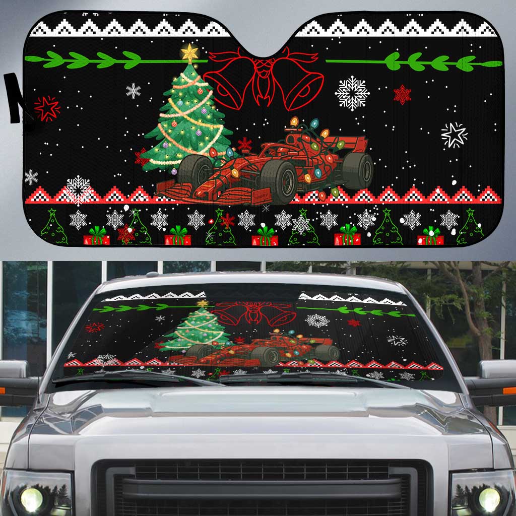 Monaco Christmas Auto Sun Shade with Race Car Christmas Tree and Snowflake Holiday - Wonder Print Shop