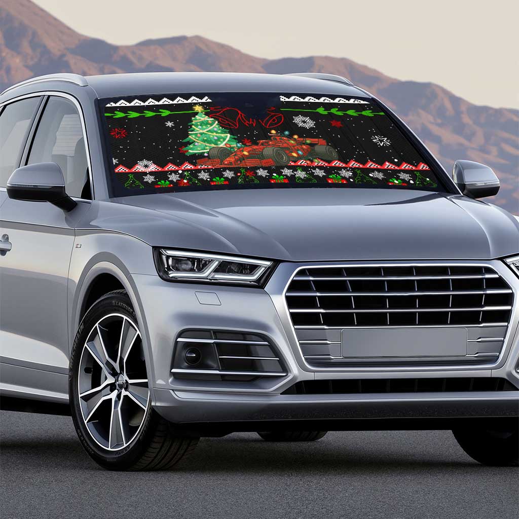 Monaco Christmas Auto Sun Shade with Race Car Christmas Tree and Snowflake Holiday - Wonder Print Shop