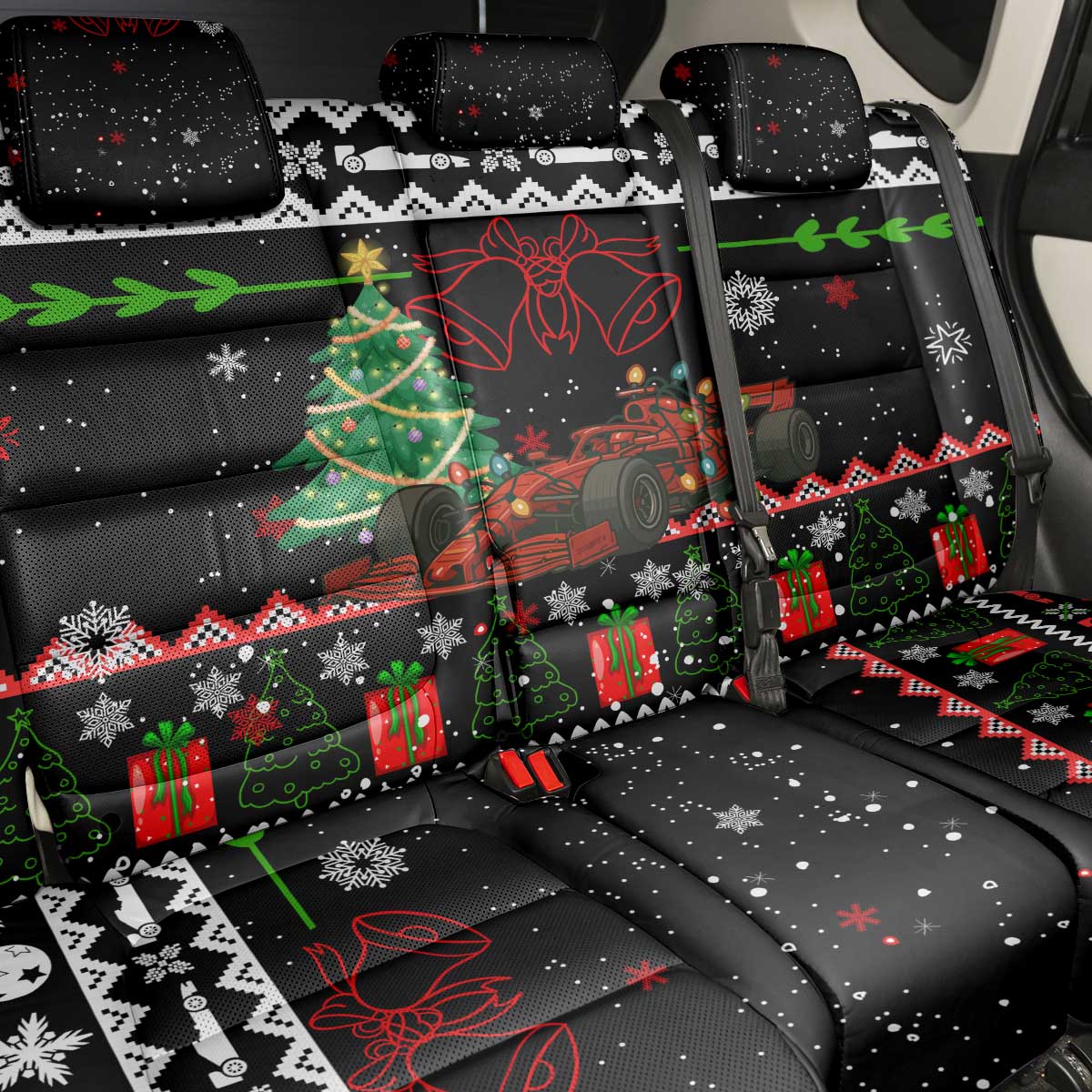 Monaco Christmas Back Car Seat Cover with Race Car Christmas Tree and Snowflake Holiday - Wonder Print Shop