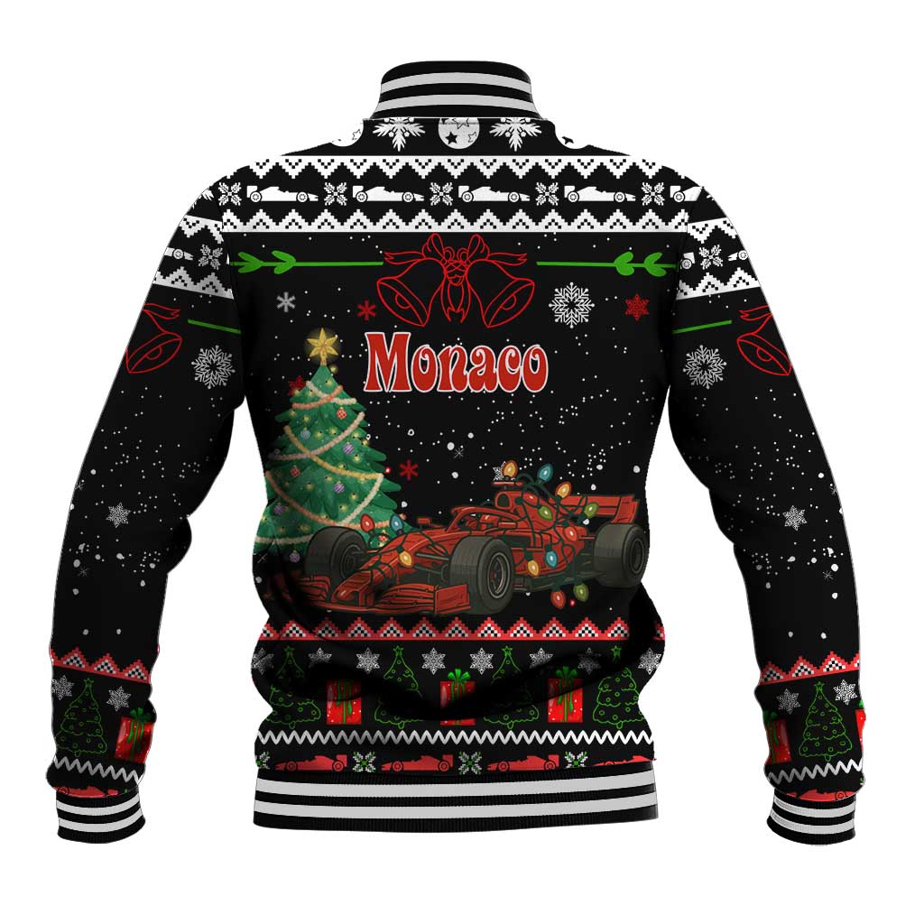 Monaco Christmas Baseball Jacket with Race Car Christmas Tree and Snowflake Holiday - Wonder Print Shop