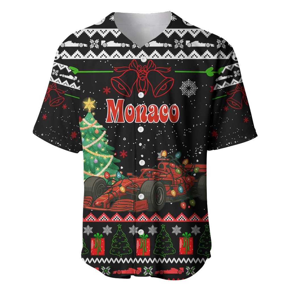 Monaco Christmas Baseball Jersey with Race Car Christmas Tree and Snowflake Holiday - Wonder Print Shop
