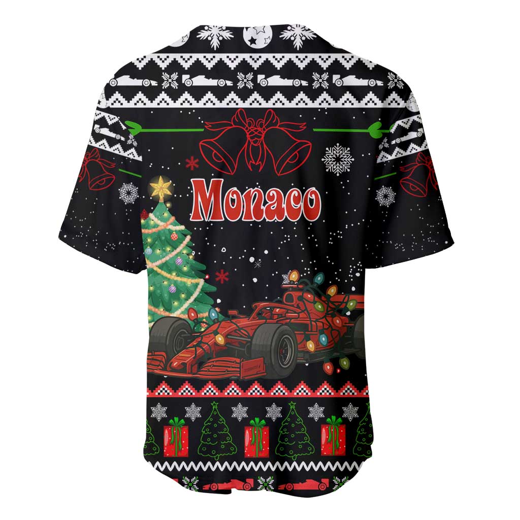 Monaco Christmas Baseball Jersey with Race Car Christmas Tree and Snowflake Holiday - Wonder Print Shop