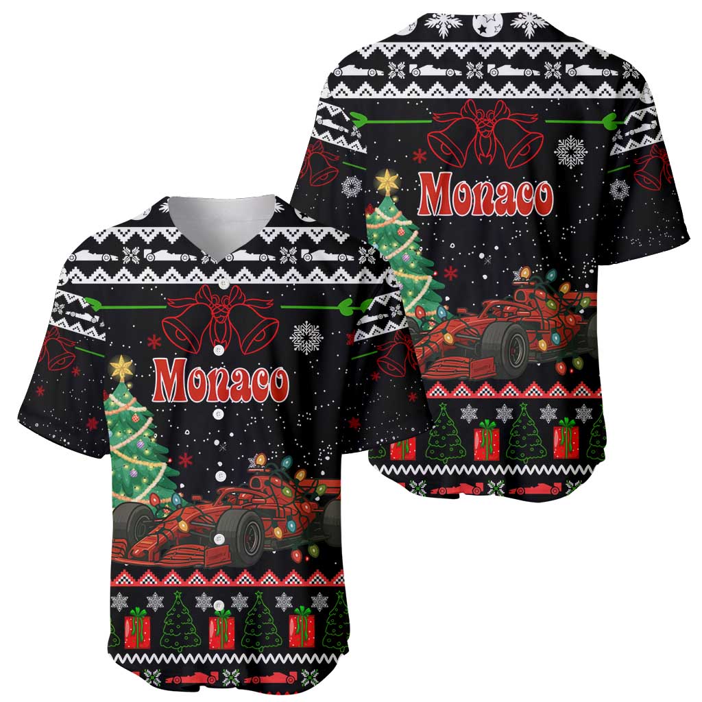 Monaco Christmas Baseball Jersey with Race Car Christmas Tree and Snowflake Holiday - Wonder Print Shop