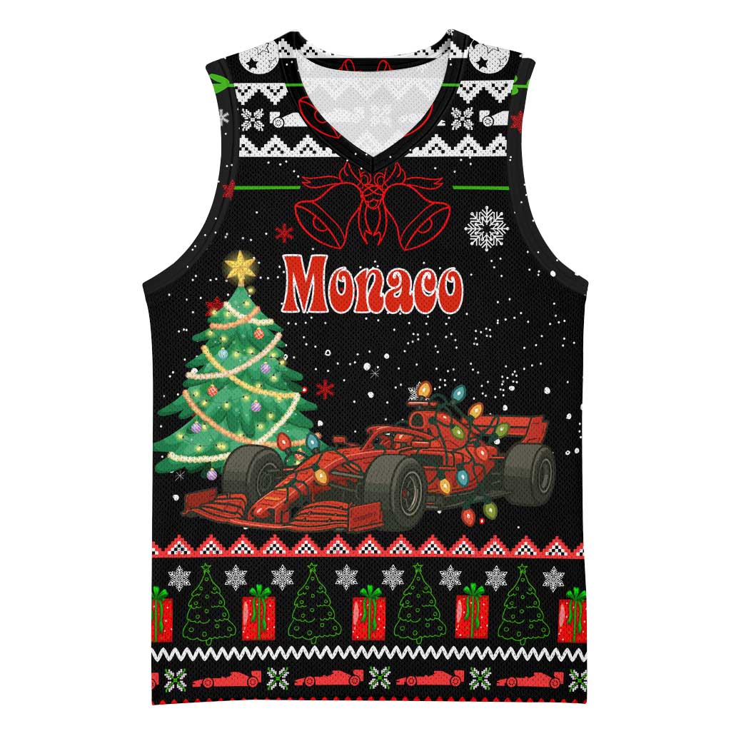 Monaco Christmas Basketball Jersey with Race Car Christmas Tree and Snowflake Holiday - Wonder Print Shop