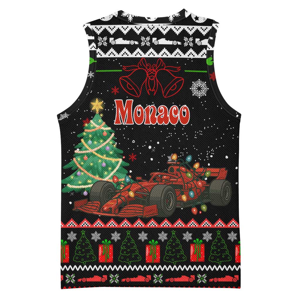 Monaco Christmas Basketball Jersey with Race Car Christmas Tree and Snowflake Holiday - Wonder Print Shop