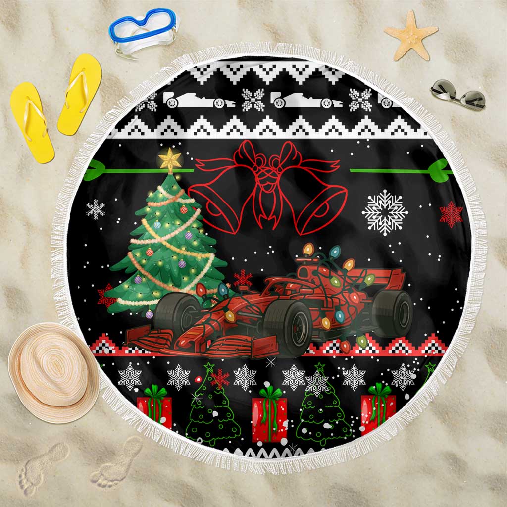 Monaco Christmas Beach Blanket with Race Car Christmas Tree and Snowflake Holiday - Wonder Print Shop