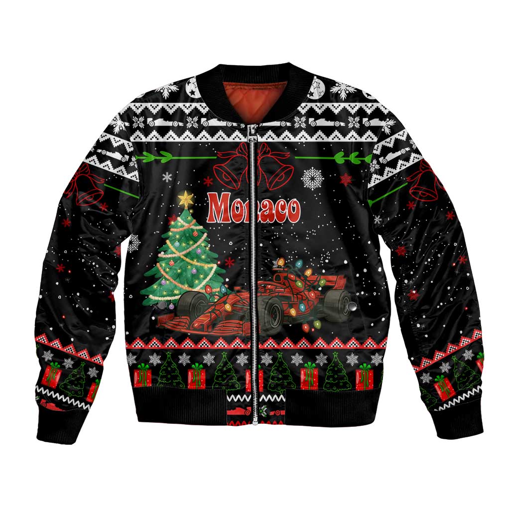 Monaco Christmas Bomber Jacket with Race Car Christmas Tree and Snowflake Holiday - Wonder Print Shop