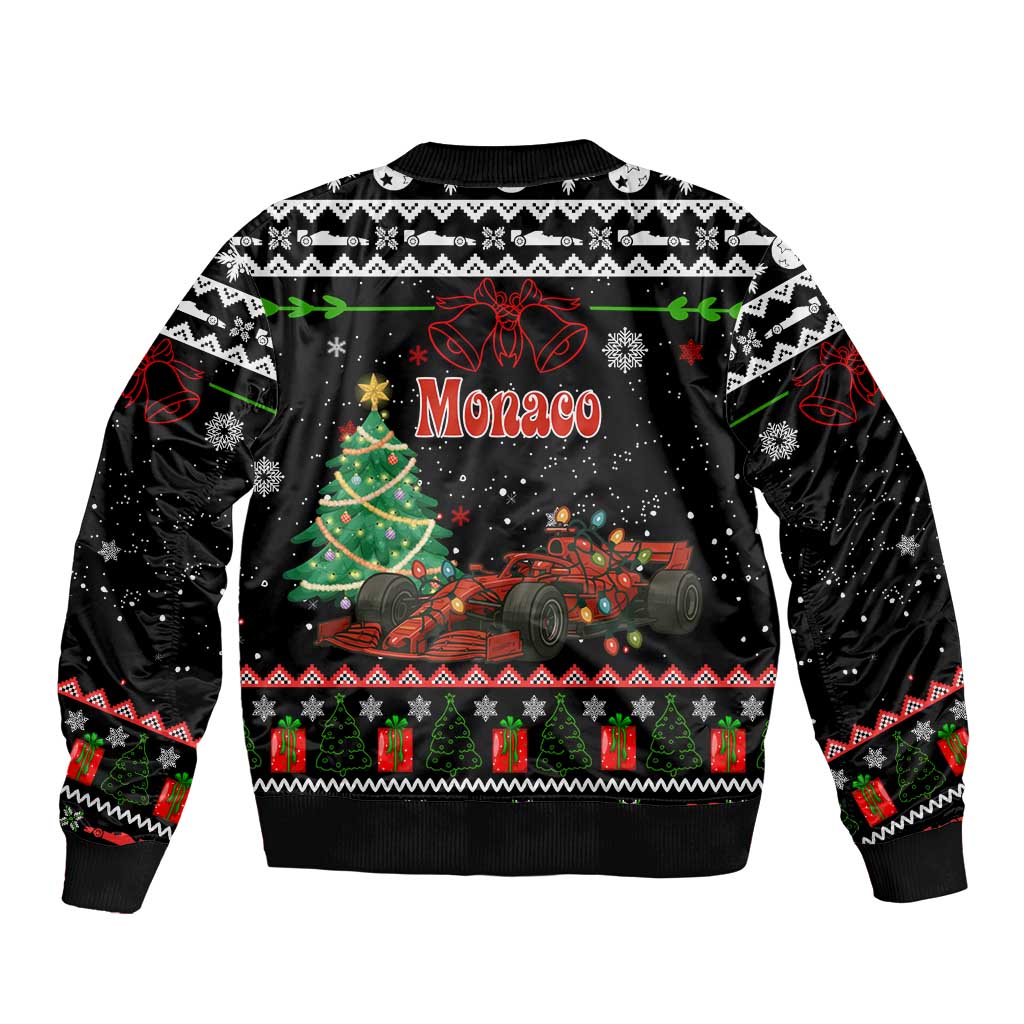 Monaco Christmas Bomber Jacket with Race Car Christmas Tree and Snowflake Holiday - Wonder Print Shop