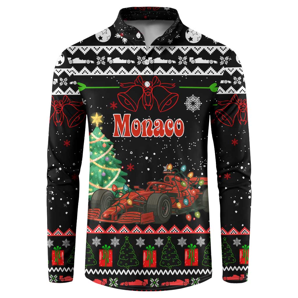 Monaco Christmas Button Sweatshirt with Race Car Christmas Tree and Snowflake Holiday - Wonder Print Shop