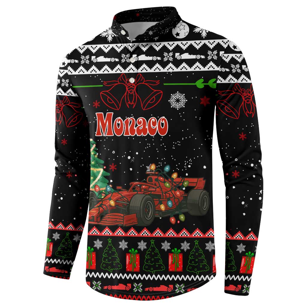 Monaco Christmas Button Sweatshirt with Race Car Christmas Tree and Snowflake Holiday - Wonder Print Shop
