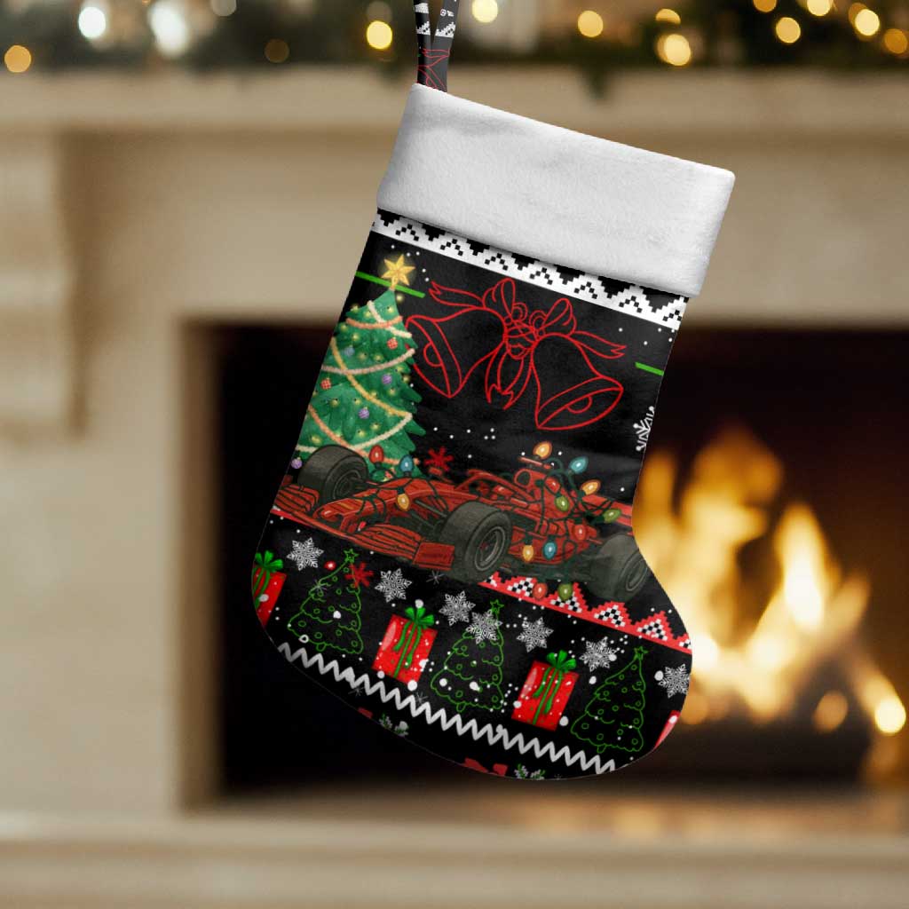 Monaco Christmas Stocking with Race Car Christmas Tree and Snowflake Holiday - Wonder Print Shop