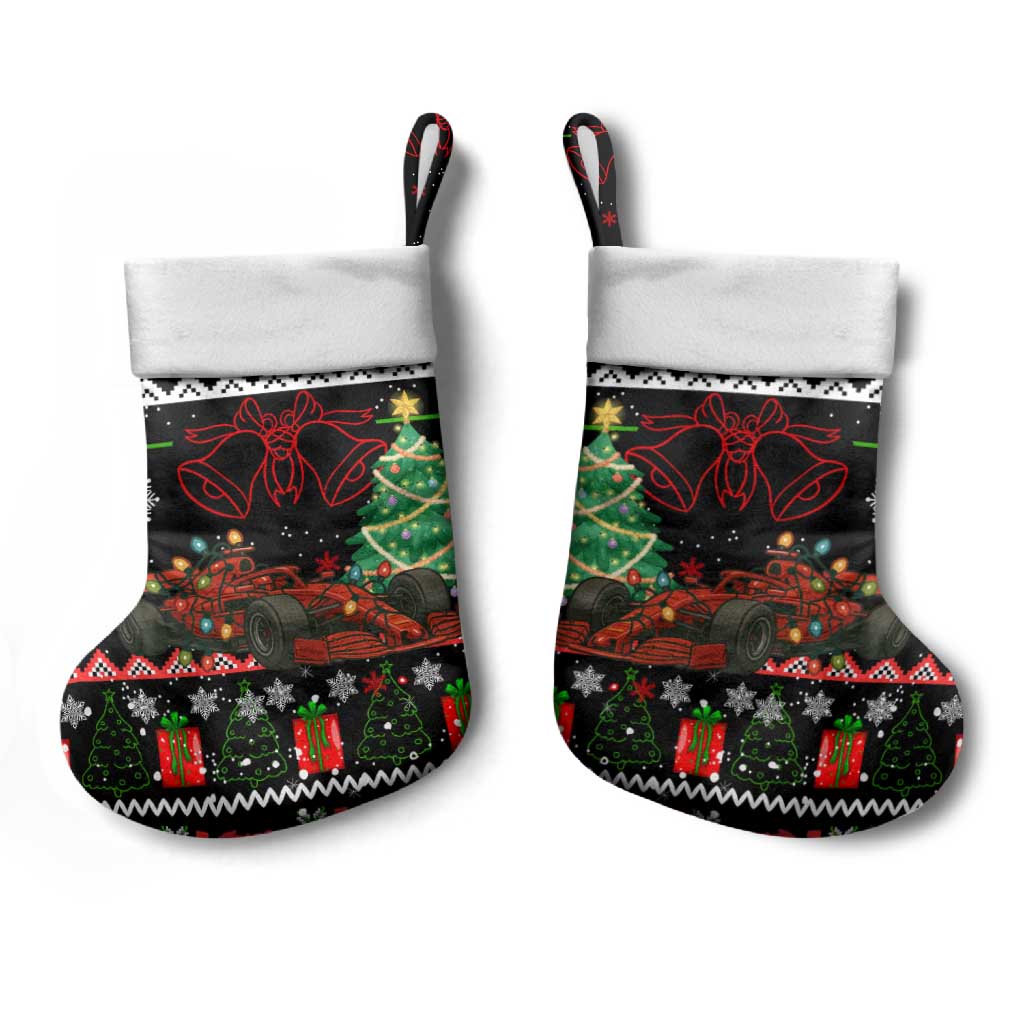 Monaco Christmas Stocking with Race Car Christmas Tree and Snowflake Holiday - Wonder Print Shop