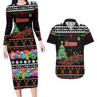 Monaco Christmas Couples Matching Long Sleeve Bodycon Dress and Hawaiian Shirt with Race Car Christmas Tree and Snowflake Holiday - Wonder Print Shop