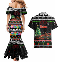 Monaco Christmas Couples Matching Mermaid Dress and Hawaiian Shirt with Race Car Christmas Tree and Snowflake Holiday - Wonder Print Shop