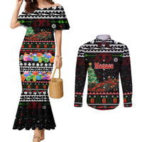 Monaco Christmas Couples Matching Mermaid Dress and Long Sleeve Button Shirt with Race Car Christmas Tree and Snowflake Holiday - Wonder Print Shop