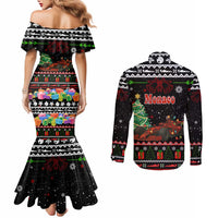 Monaco Christmas Couples Matching Mermaid Dress and Long Sleeve Button Shirt with Race Car Christmas Tree and Snowflake Holiday - Wonder Print Shop