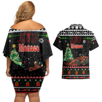 Monaco Christmas Couples Matching Off Shoulder Short Dress and Hawaiian Shirt with Race Car Christmas Tree and Snowflake Holiday - Wonder Print Shop