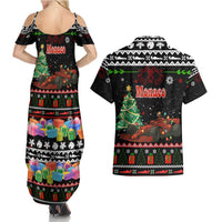 Monaco Christmas Couples Matching Summer Maxi Dress and Hawaiian Shirt with Race Car Christmas Tree and Snowflake Holiday - Wonder Print Shop