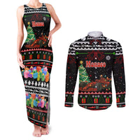 Monaco Christmas Couples Matching Tank Maxi Dress and Long Sleeve Button Shirt with Race Car Christmas Tree and Snowflake Holiday - Wonder Print Shop
