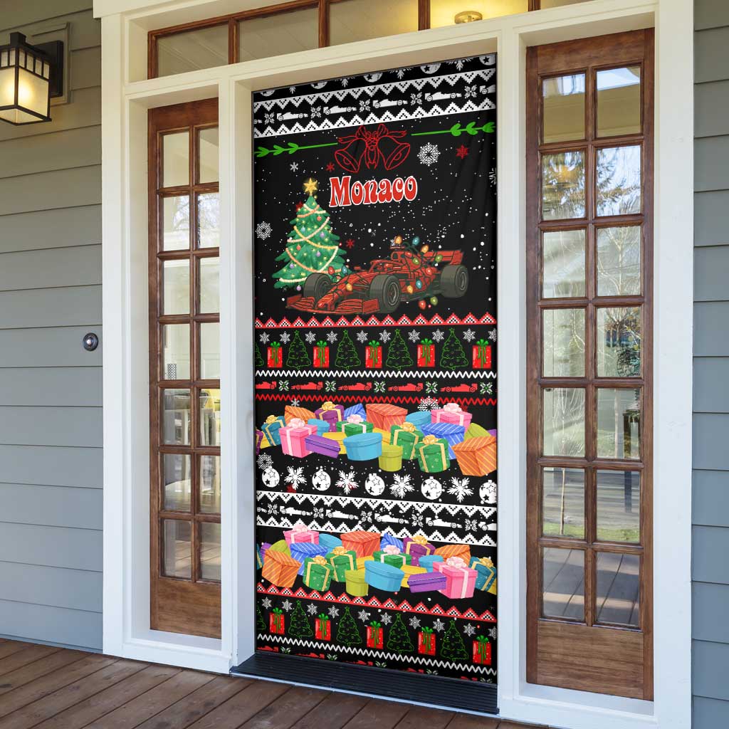 Monaco Christmas Door Cover with Race Car Christmas Tree and Snowflake Holiday - Wonder Print Shop