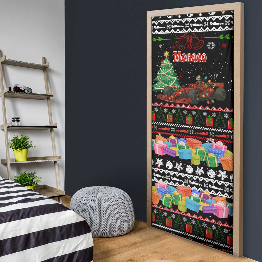 Monaco Christmas Door Cover with Race Car Christmas Tree and Snowflake Holiday - Wonder Print Shop