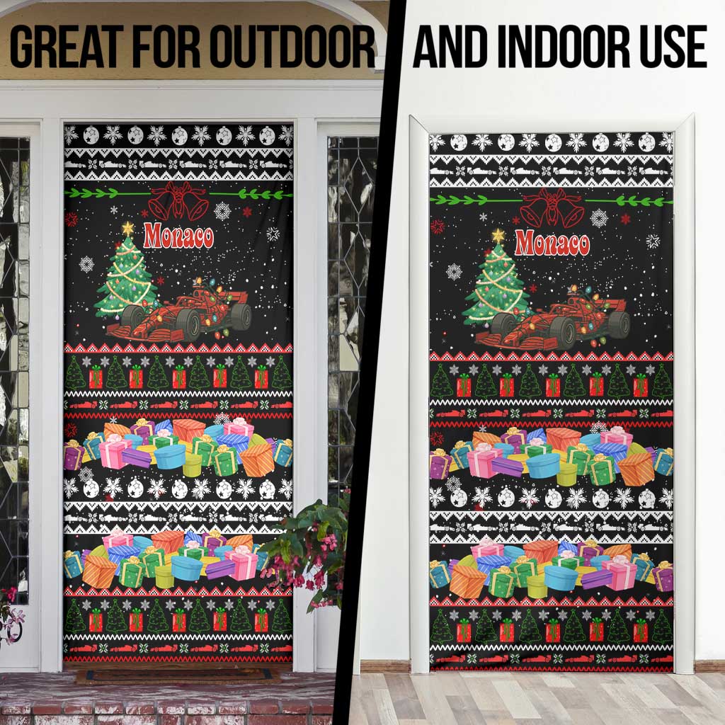 Monaco Christmas Door Cover with Race Car Christmas Tree and Snowflake Holiday - Wonder Print Shop