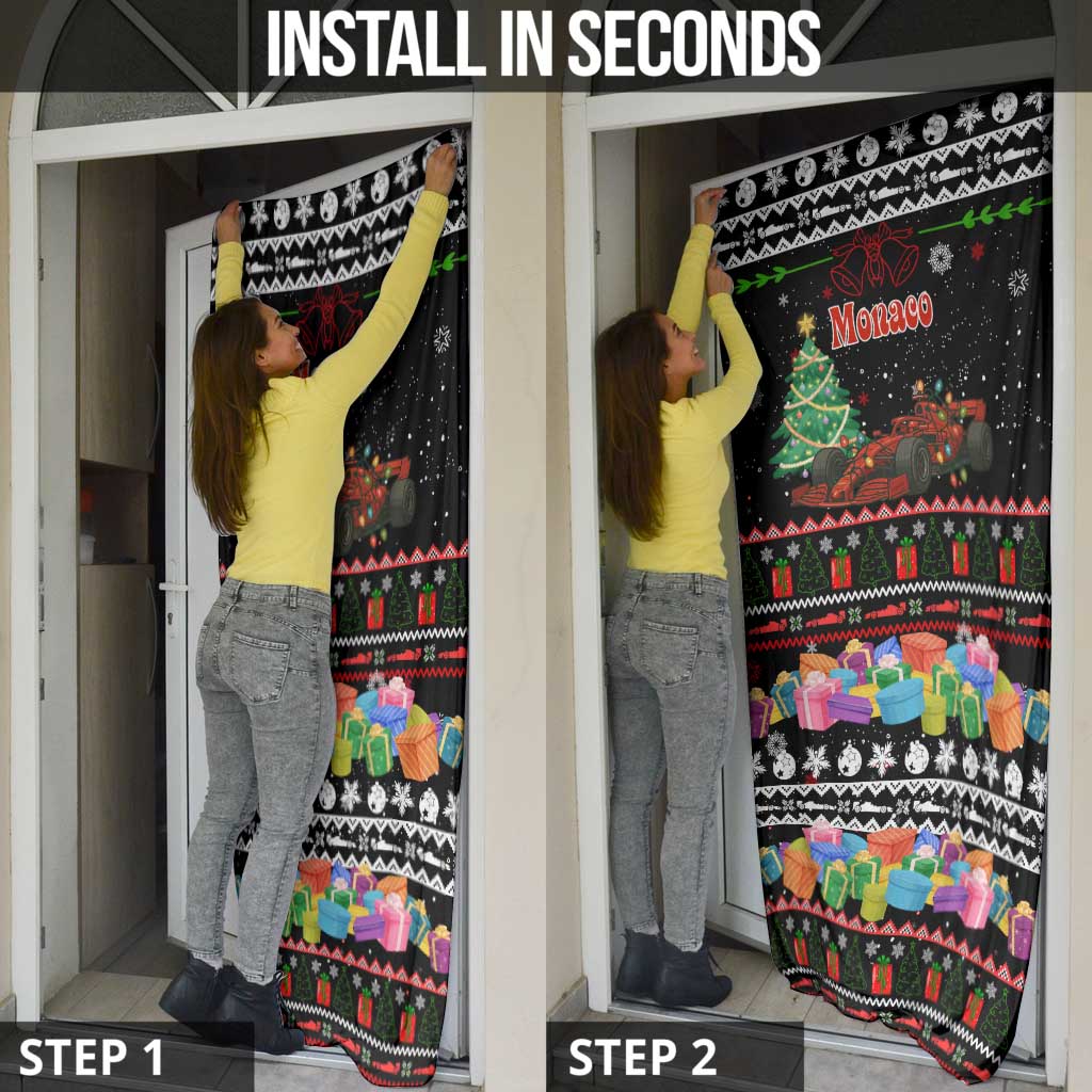 Monaco Christmas Door Cover with Race Car Christmas Tree and Snowflake Holiday - Wonder Print Shop