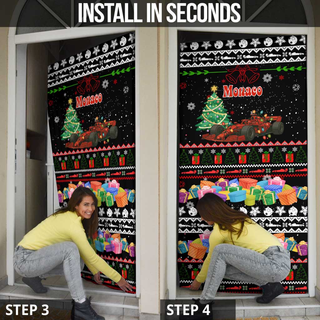 Monaco Christmas Door Cover with Race Car Christmas Tree and Snowflake Holiday - Wonder Print Shop