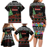 Monaco Christmas Family Matching Long Sleeve Bodycon Dress and Hawaiian Shirt with Race Car Christmas Tree and Snowflake Holiday - Wonder Print Shop